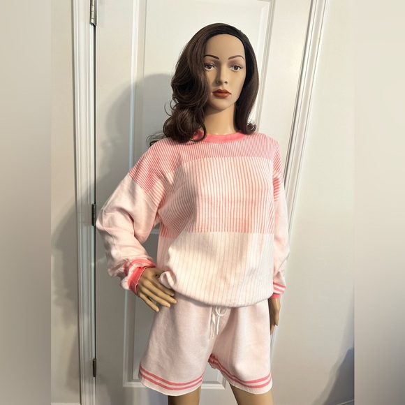 New-Peppermint Pink Casual Stripes Print Two-piece Set - Picture 8 of 11